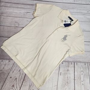 Ralph Lauren Women's Polo Shirt Cream with Silver Crystal Rhinestone Pony